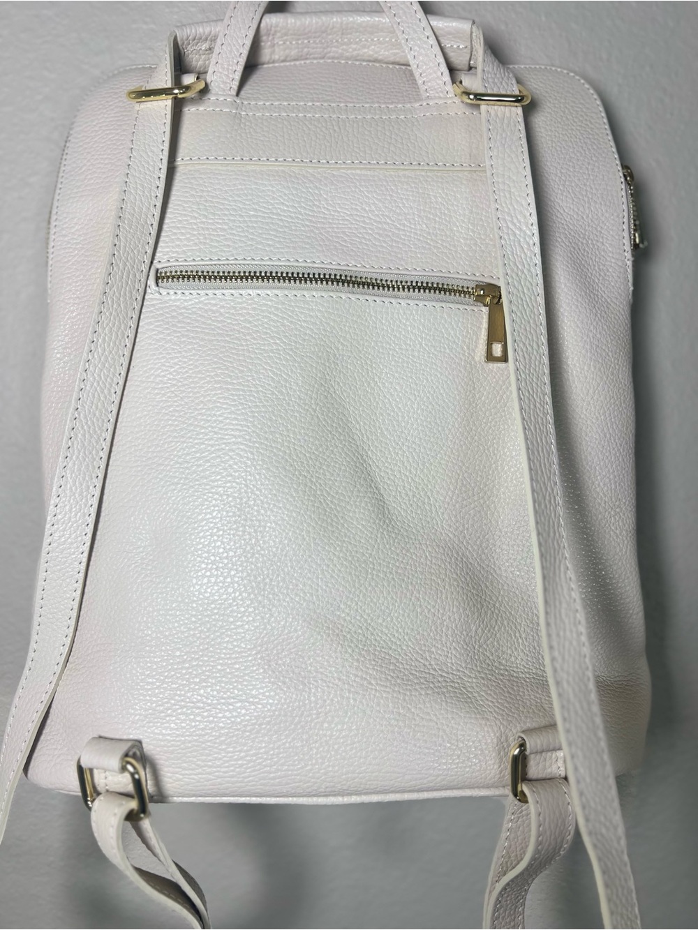 Italian Leather Convertible Backpack Purse White Pebbled Borse In Pelle - Picture 5 of 12